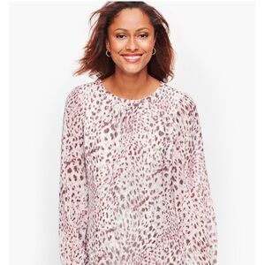 Talbots Gray and Pink Print Long Sleeve Top